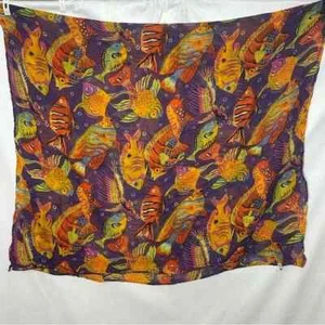 Women's Vintage Purple and Orange Fish Print Sarong Scarf GUC XL Beach Wrap - Picture 1 of 2