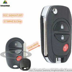 for Toyota Sienna Highlander Tacoma Upgraded Flip Remote Key Fob GQ43VT20T -G - Imagen 1 de 4