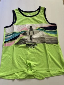 Justice Girl's Sleeveless Graphic Glitter Tank Crew Knot Tie Surf Beach Size M10 - Picture 1 of 20