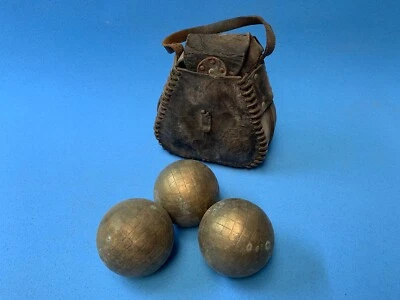 Lot de trois boules de longue en laiton avec la sacoche en cuir Epais  - Photo 1/4