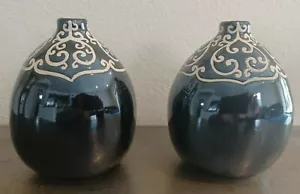 2 Black Metallic Ceramic Vases 5.75" Tall - Picture 1 of 12