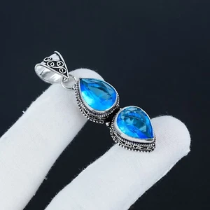Topazio Blu Gemma Gioielli 925 Pendente Argento Sterling Per San Regalo - Foto 1 di 4