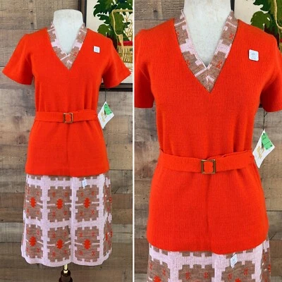 Vintage NWT Mod Matching Sweater Skirt Set Size Small Knitwear 60s 70s - Image 1 of 4