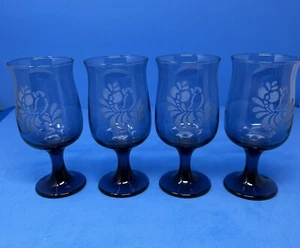 Pfaltzgraff Yorktowne blau geätzt 4er Set Wasser Weinkelche Gläser 6,5" 10 oz - Bild 1 von 4
