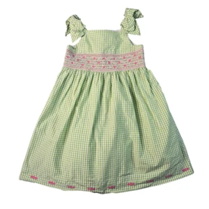 Gymboree Girls Light Green Gingham Plaid Dress 4 Tutu Lined Pink Smocked Easter - Picture 1 of 11