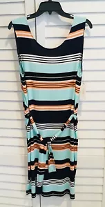 Laundry by Shelli Segal Woman's Large Navy Multi Sleeveless Belted Dress NWT - Picture 1 of 5