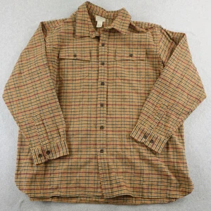 LL Bean Shirt Mens 3XL XXXL Brown Plaid Chamois Cloth Heavy Flannel Shacket - Picture 1 of 7