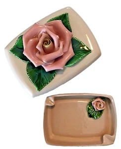 Vintage Valley Vista California Pottery Cigarette Box - Ashtray - Applied Rose - Picture 1 of 13