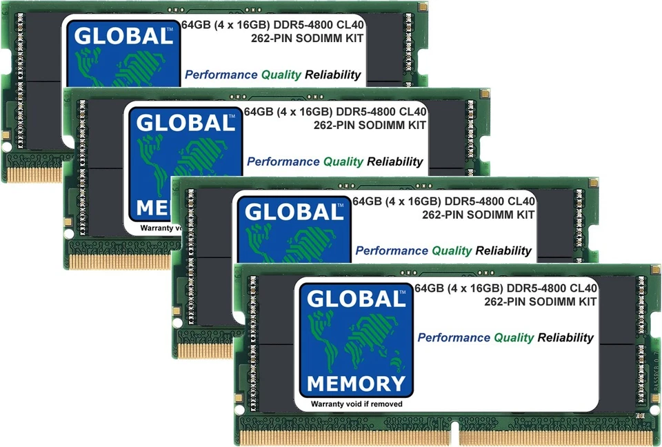 64GB (4 x 16GB) DDR5 4800MHz PC5-38400 262-PIN SODIMM LAPTOP/NOTEBOOK RAM KIT  - Image 1 of 1