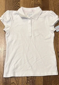 Cat & Jack Girls Size S 6/7 Short Sleeve Interlock Uniform Polo Shirt White - Picture 1 of 3