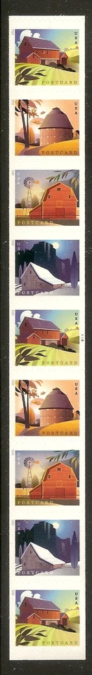 US  Scott 5550-5553 Barns Postcard Rate PNC strip of 9, plate # B1111 - Image 1 of 1