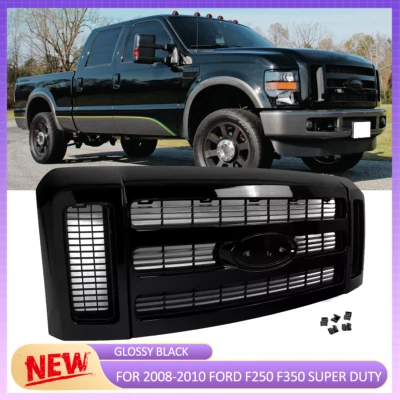 XLT Style Front Bumper Grill Gloss Black For 2008-2010 Ford F250 F350 Super Duty Foto 1 de 4