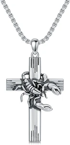 Scorpion Cross Necklace for Women Men Sterling Silver Religious Pendant Jewelry - Picture 1 of 6