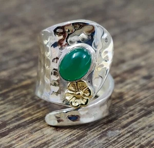 Green Onyx Ring 925 Silver Handmade Oval 9x7mm Adjustable Boho Statement Jewelry - Picture 1 of 8