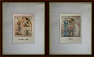 2 Cute Bride Bicycle and Fountain Photolithographs by Innocenzo Melani - Picture 1 of 3