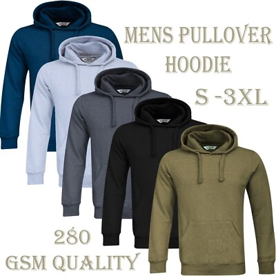 Mens Pullover Hoodie Hooded Sweatshirt Fleece Top Plain Hoody Jumper S - 3XL - Image 1 of 2