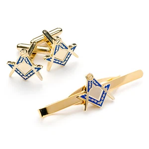 New Craft Sq & Compass Masonic Tie slide and Cuff Link Set Dark Blue Masons gift - Picture 1 of 3