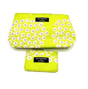 New! CLINIQUE Marimekko Cosmetic Makeup Bag + Mini Coin Bag ~ Light Green - Picture 1 of 2