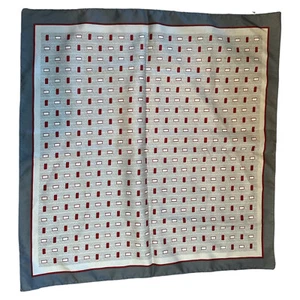 Vintage Satin Gray & Red Rectangle Red & White Print Bandana 20"x 20" - Picture 1 of 6