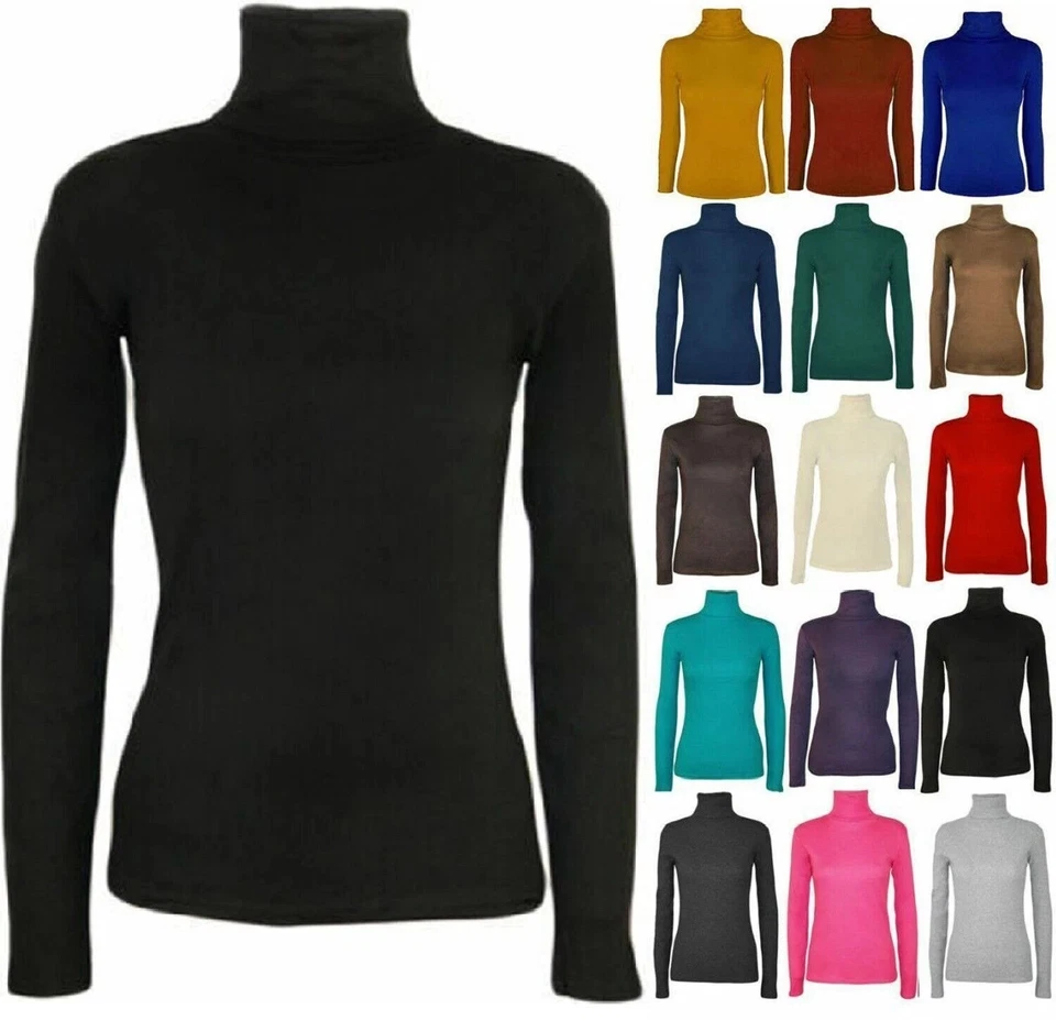 Women's Long Sleeve Polo Neck Turtle Roll Ladies High Neck Jumper Top Sizes 8-26 - Image 1 of 1
