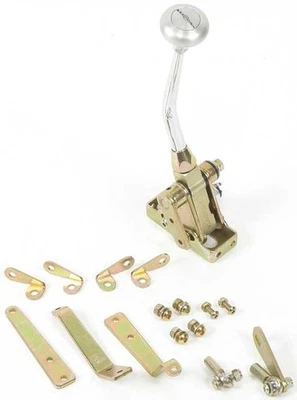 4L60E Floor Mount Shifter with 8" Chrome Handle and Brushed Aluminum Mushroom - Image 1 of 2