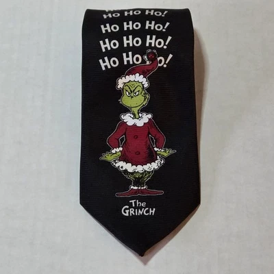 Dr. Seuss The Grinch Ho Ho Ho! Рождественский праздничный галстук черный б/у в отличном состоянии - Изображение 1 из 4