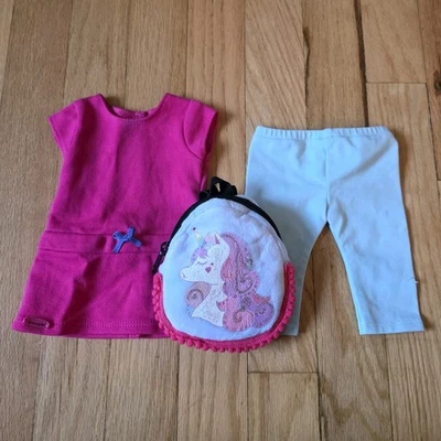 Lote Ropa Muñeca American Girl Vestido Rosa Azul Pantalones Unicornio Mochila Muñecas 18" Foto 1 de 4