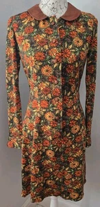 Vintage 50s 60s Dress Peter Pan Collar Jeannie Brand Wool Jersey Orange Brown S - Picture 1 of 10