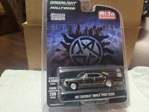 1/64 GREENLIGHT HOLLYWOOD SUPERNATURAL 1967 CHEVROLET IMPALA BLACK CHROME MIJO - Picture 1 of 6