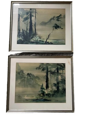 Litografia original emoldurada "Paisagem imaginária nº. I & ll por Tyrus Wong - Imagem 1 de 4