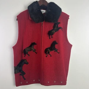 Lisa International Horse Vest Women XL Red Black Boiled Wool Equestrian Western - Picture 1 of 9