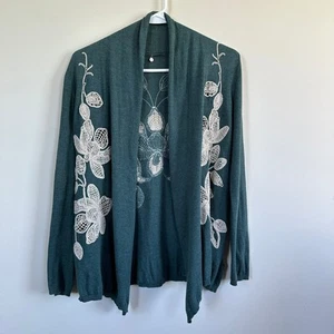 Anthropologie Knitted Knotted Cardigan Sweater Women XSP Crochet Lace Boho Green - Picture 1 of 16