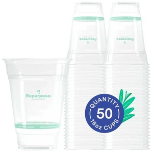 Repurpose 100% Compostable Plant-Based Clear Cold Cups, 16oz, 50 Count, BPA &... - Picture 1 of 6