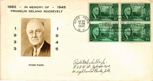Dr Jim Stamps FDC 1c Franklin Delano Roosevelt Hyde Park Block Monarch Size - Picture 1 of 2