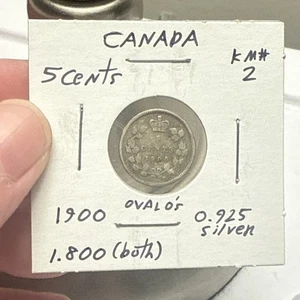 1900 Oval "O" Canada 5 Cents Silver Foreign Coin .925  good condition  - Picture 1 of 13