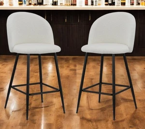 Set of Two 26" White and Black Fabric and Metal Low Back Counter Height Bar C... - Picture 1 of 7