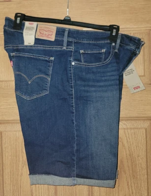 Nuevo con etiquetas Bermudas Levis tiro medio moldeadoras Denim lavado oscuro para mujer talla grande 20W Foto 1 de 4