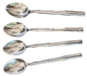 4 Teaspoons Tea Spoons Bamboo Hampton Silversmiths Stainless China 7" Steel - Picture 1 of 2