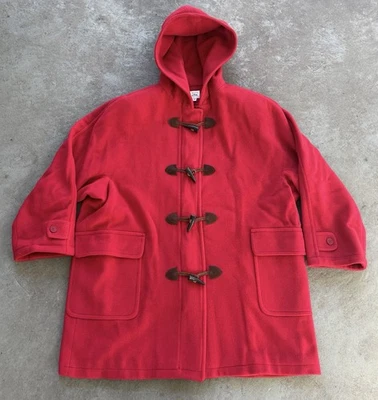 VTG 80s Women’s 18 Red Thick Heavy Wool Parka Overcoat Hooded Fisherman Loop USA - Image 1 of 4