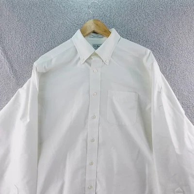 LL Bean Mens 16-36 White Wrinkle Resistant Traditional Button Down Dress Shirt - Image 1 of 4
