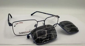 Easy Clip Turbo Flex Technology EC645 Blue Brown Square Eyeglasses Magnetic Clip - Picture 1 of 11