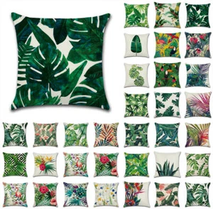 UK 18" Tropical Plant Green Leaves Garden Cushion Cover Throw Pillow Case Flower - Picture 1 of 42