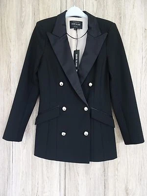 RIVER ISLAND IMPRESIONANTE BLAZER NEGRO DOBLE BOTONADURA CON DETALLE SATINADO TALLA UK 10 Foto 1 de 4