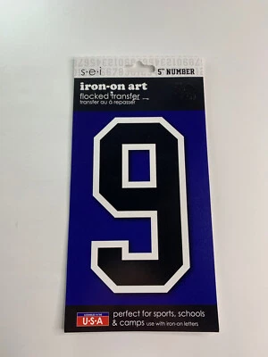 SEI Flocked Transfer 5 inch Number 9 Iron-on Art 885798 varsity athlete Black - Image 1 of 2