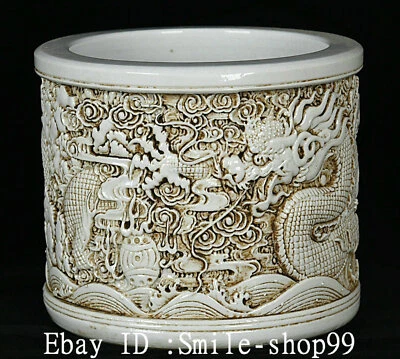 5.7" Antiguo Soporte para Pluma Bestia Dragón Porcelana Esmaltada Blanca Dinastía Qing Cepillo Olla Foto 1 de 4