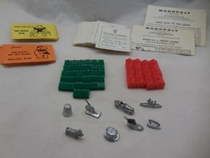 Vintage Monopoly Pieces 8 Game Pieces 12 Hotels 32 Houses Rule Book - Picture 1 of 1