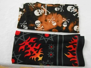 2 BLACK ICE DYED Acid Wash FLAMES SKULLS Cotton Biker KERCHIEF BANDANA 20" - Picture 1 of 4