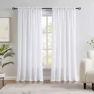 White Velvety Semi Sheer Curtains 84 Inches Long for Bedroom, Living Room Elegan - Picture 1 of 7