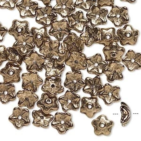 50 tapas de cuentas de flores de bronce opaco de vidrio checo de 8x3 mm para adaptarse a cuentas de 6-8 mm * Foto 1 de 1