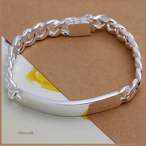 PULSERA  DE PLACA PARA ESCRIBIR NOMBRE TAMAÑO DEL PUÑO 20 CM PLATA 925 - Imagen 1 de 4